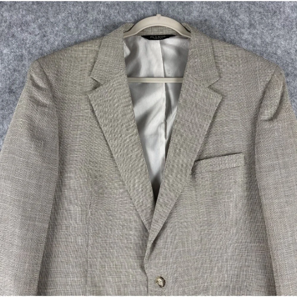 Jos A Bank Linen Wool Blazer Sport Coat Men 44XL Beige Houndstooth 2 Button
